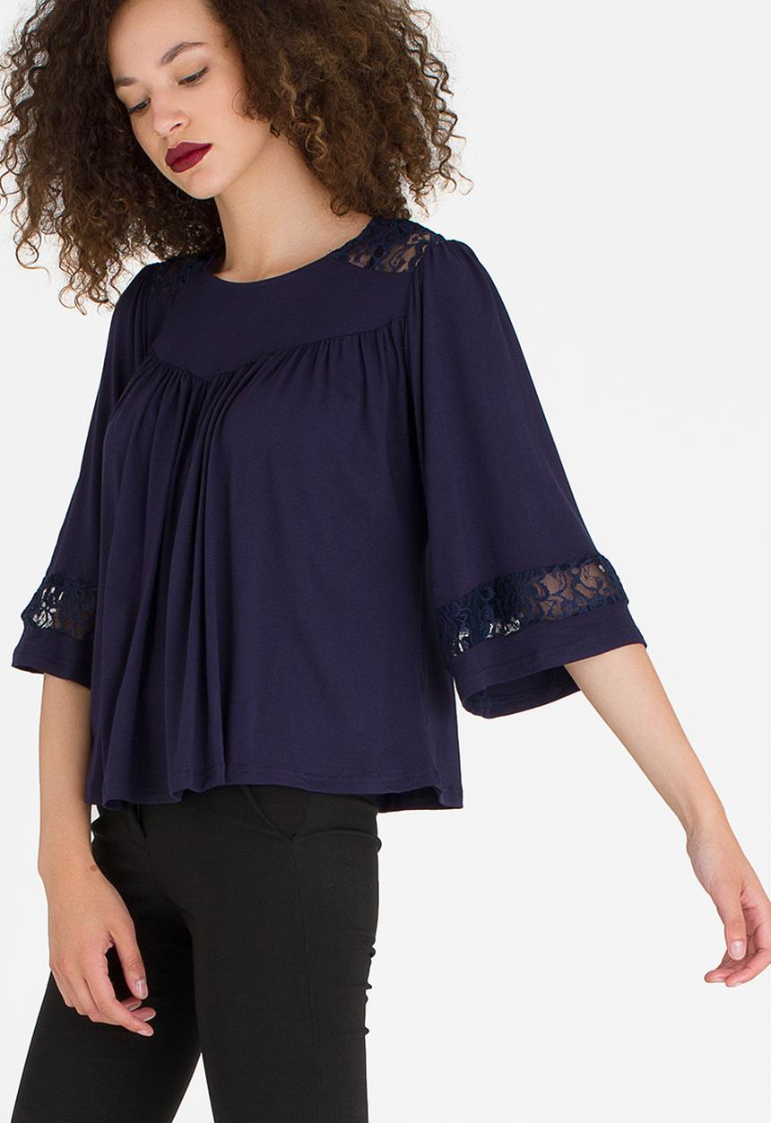 edit - Lace Inset Flared Top Navy