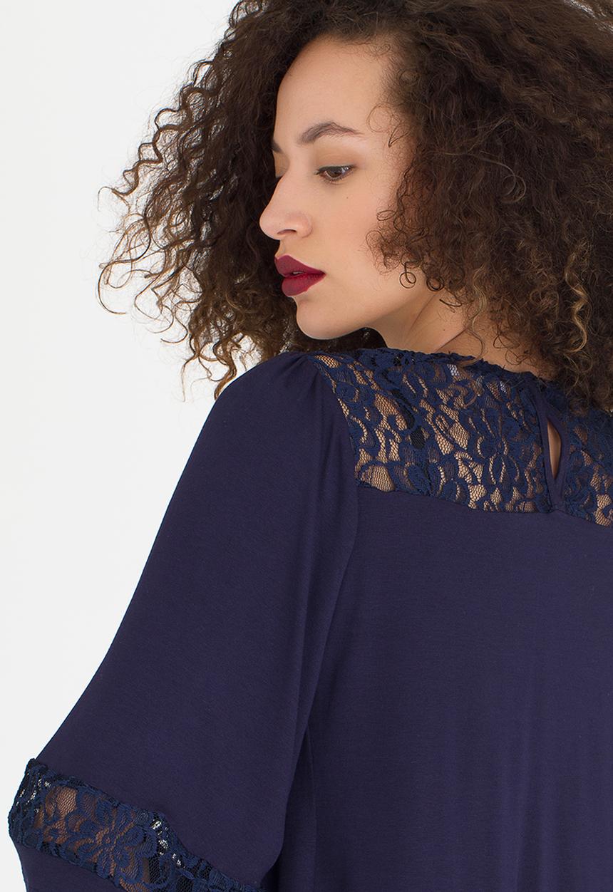 edit - Lace Inset Flared Top Navy