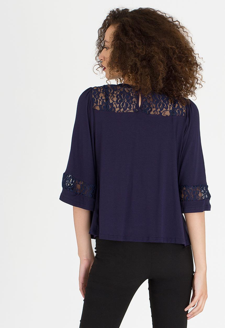 edit - Lace Inset Flared Top Navy