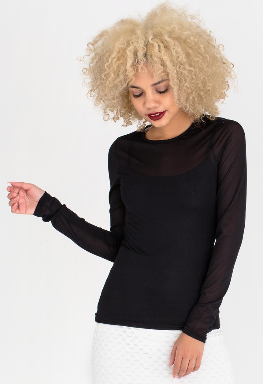 c(inch) - Mesh Long Sleeve Top Black