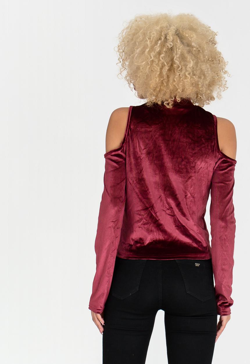 c(inch) - High Neck Cold Shoulder Top Burgundy