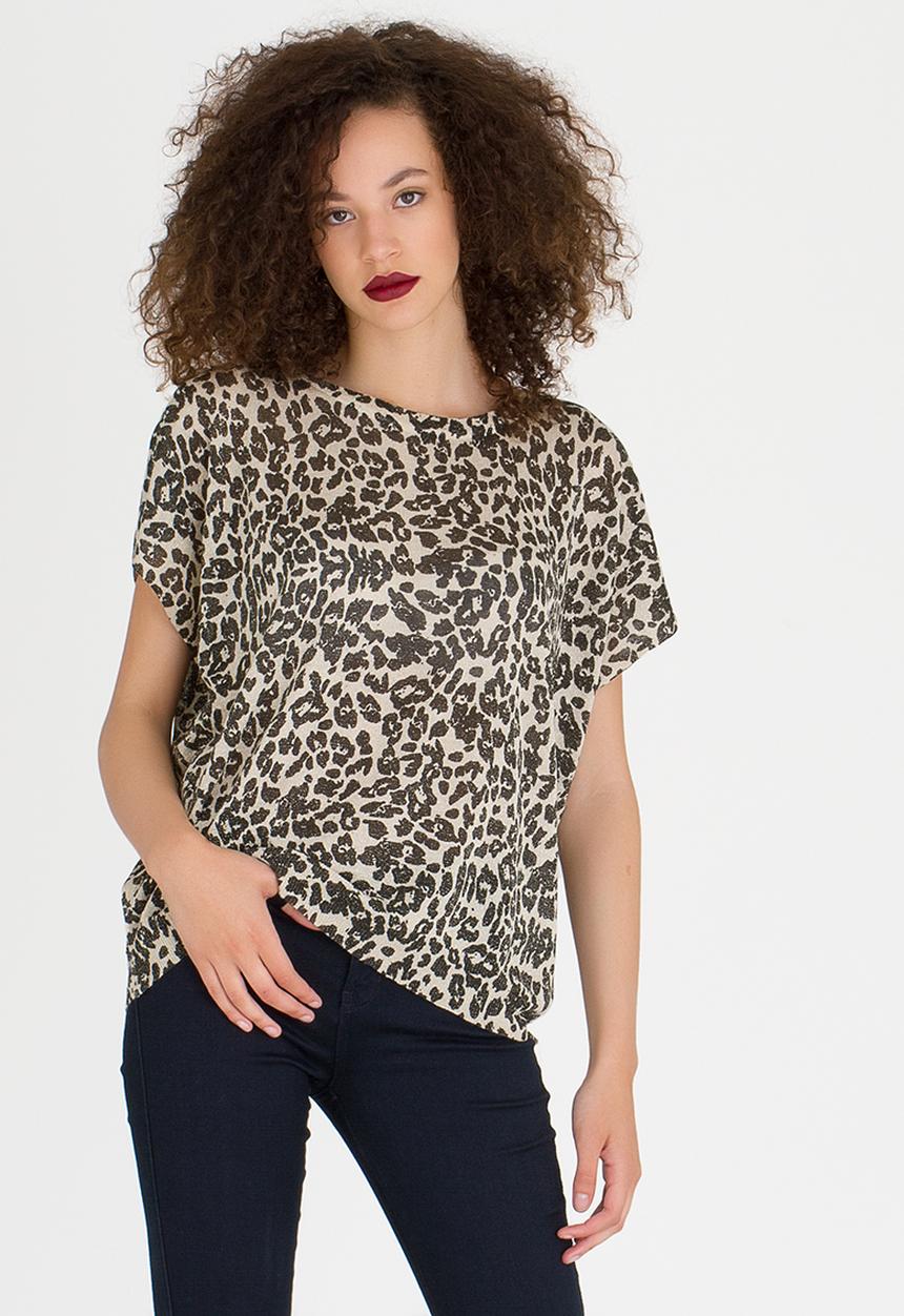 edit - Animal Print Knit Top Brown
