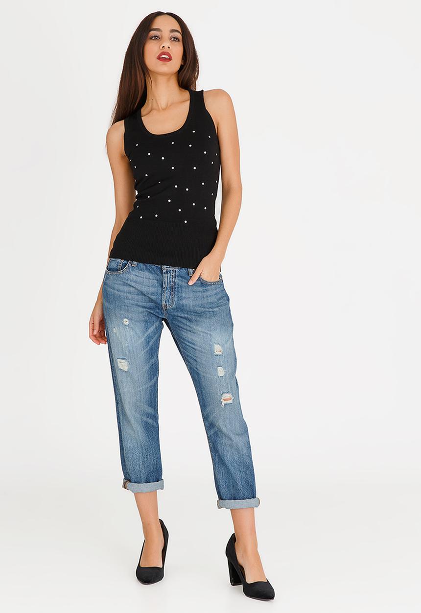 Passionknit - Multi Stud Scoop Neck Vest Black