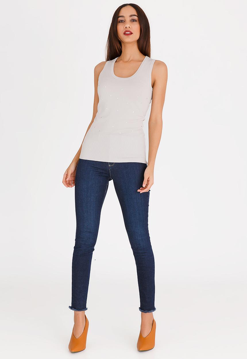 Passionknit - Multi Stud Scoop Neck Vest Stone