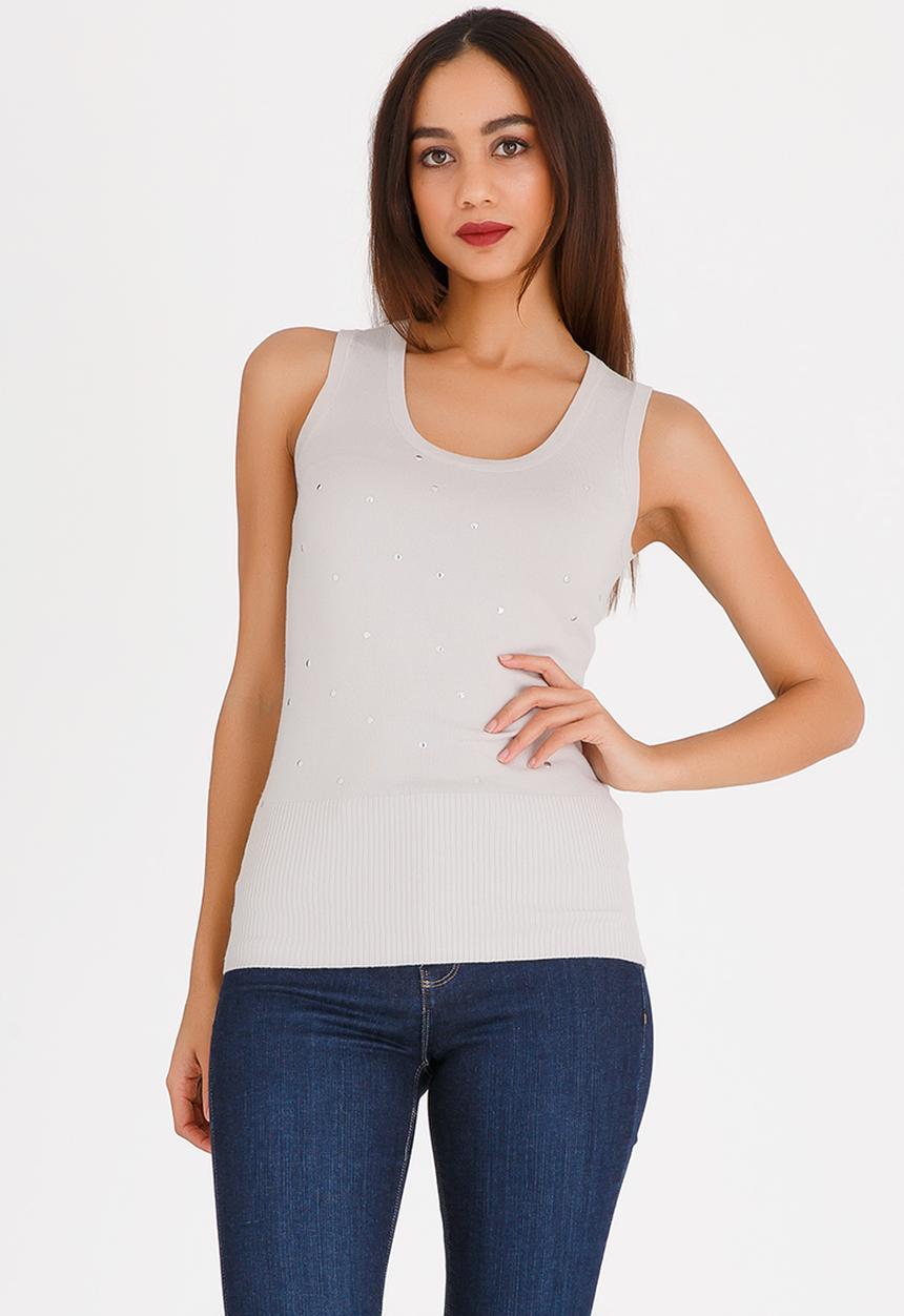 Passionknit - Multi Stud Scoop Neck Vest Stone