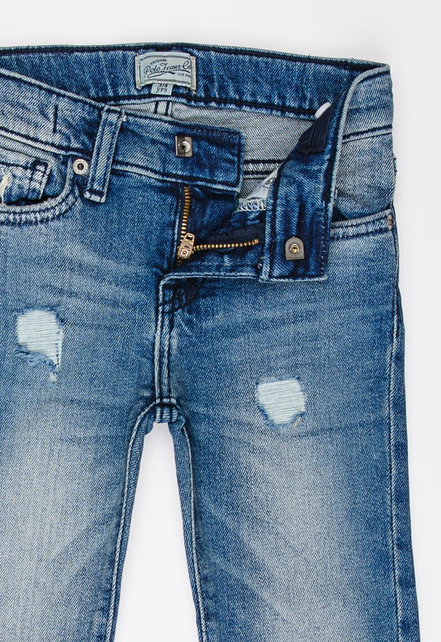 POLO - Liam Distressed Slim Fit Jean Mid Blue