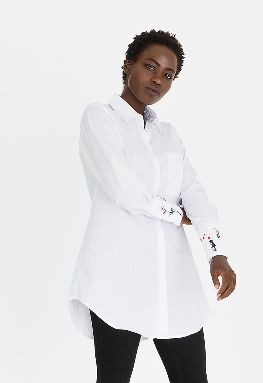 G Couture - Longer Length Embroidered Shirt White
