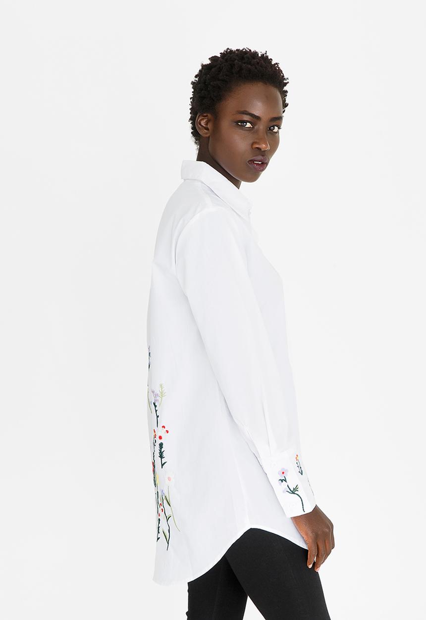 G Couture - Longer Length Embroidered Shirt White