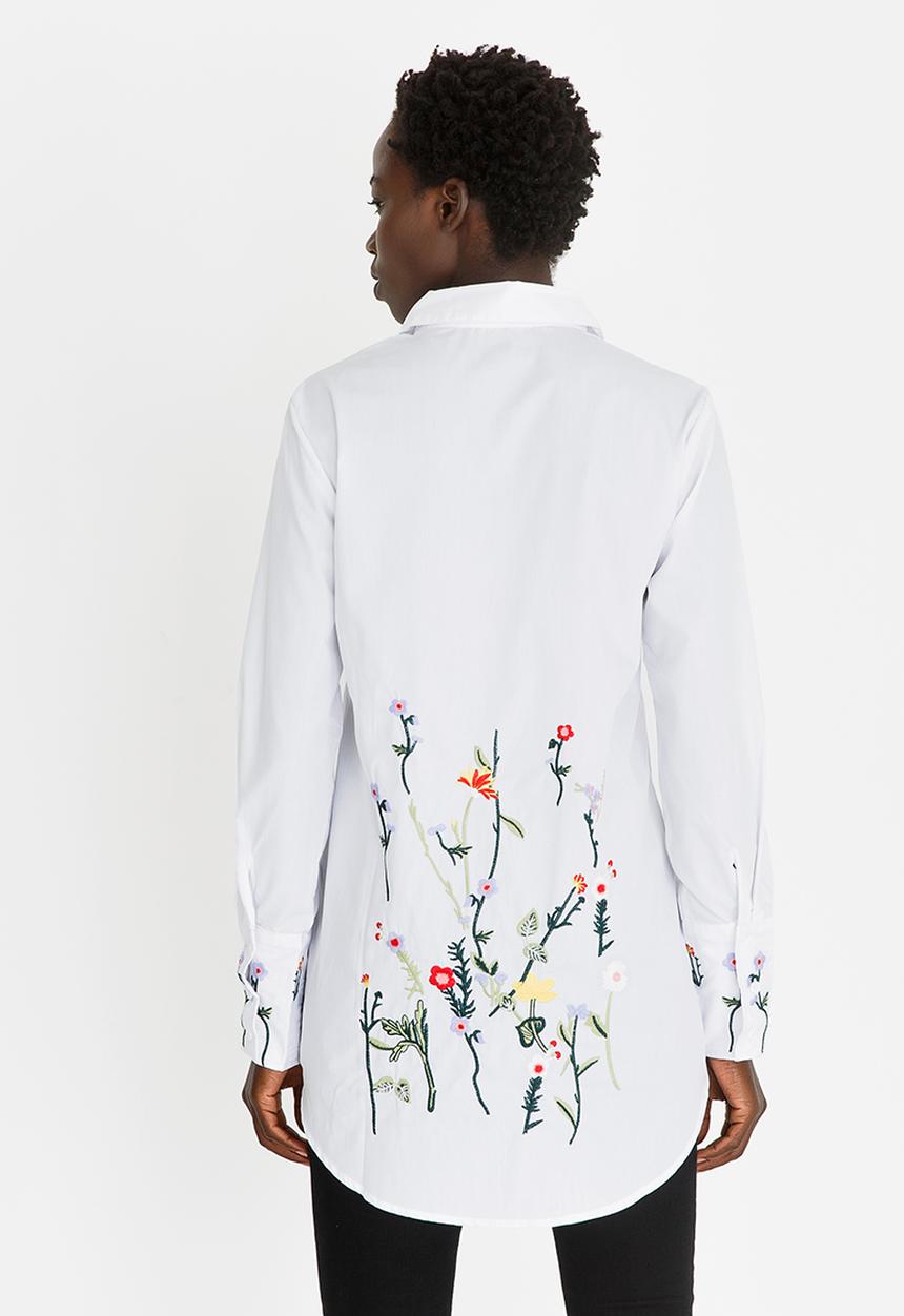 G Couture - Longer Length Embroidered Shirt White