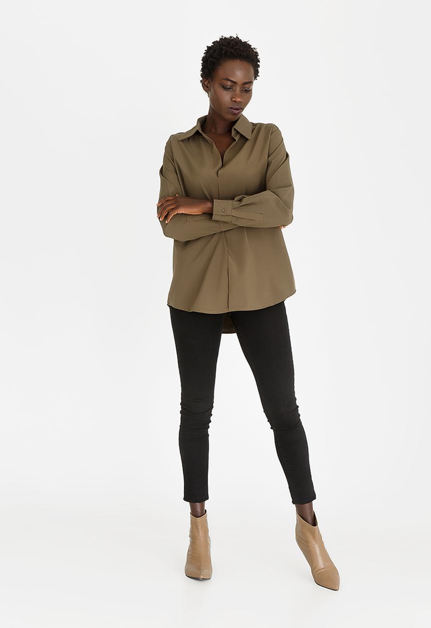 G Couture - Collar Detail Shirt Khaki Green