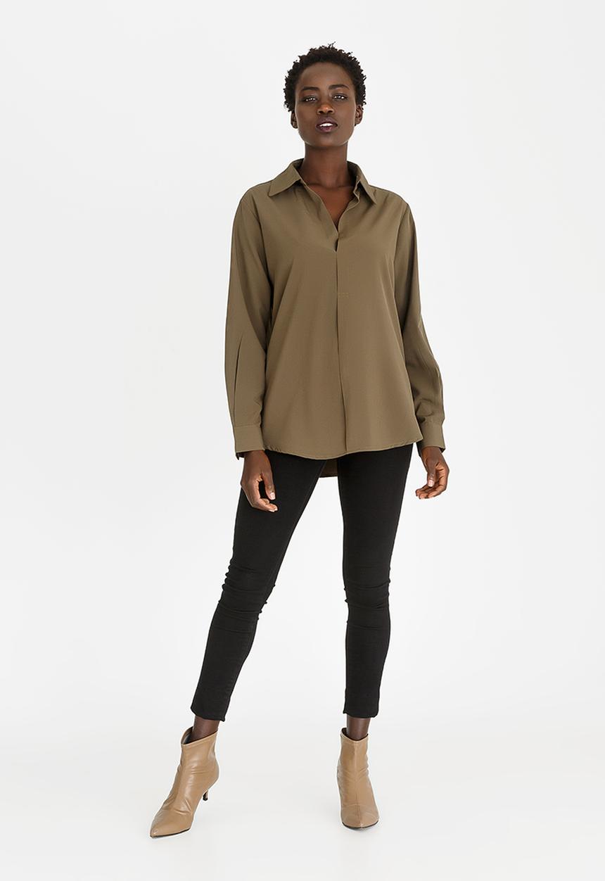 G Couture - Collar Detail Shirt Khaki Green