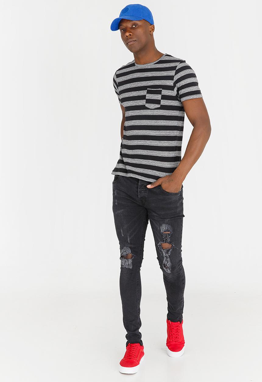 Brave Soul - Gravel Stripe Cotton Tee Black