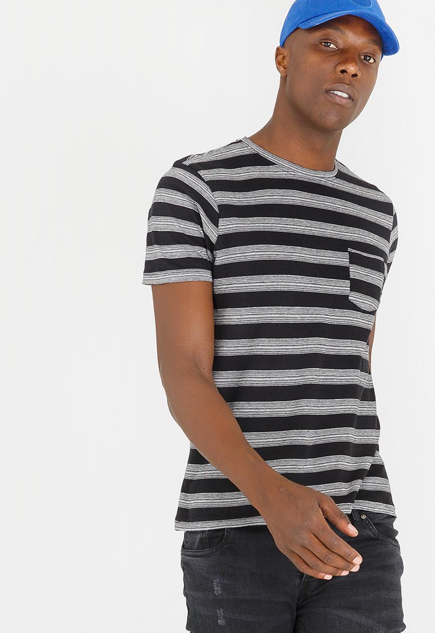 Brave Soul - Gravel Stripe Cotton Tee Black