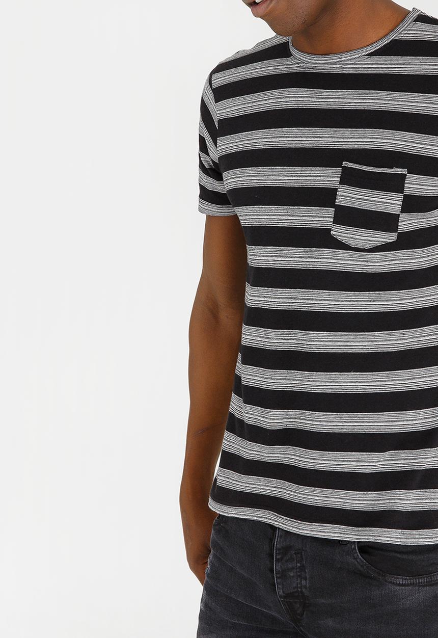 Brave Soul - Gravel Stripe Cotton Tee Black