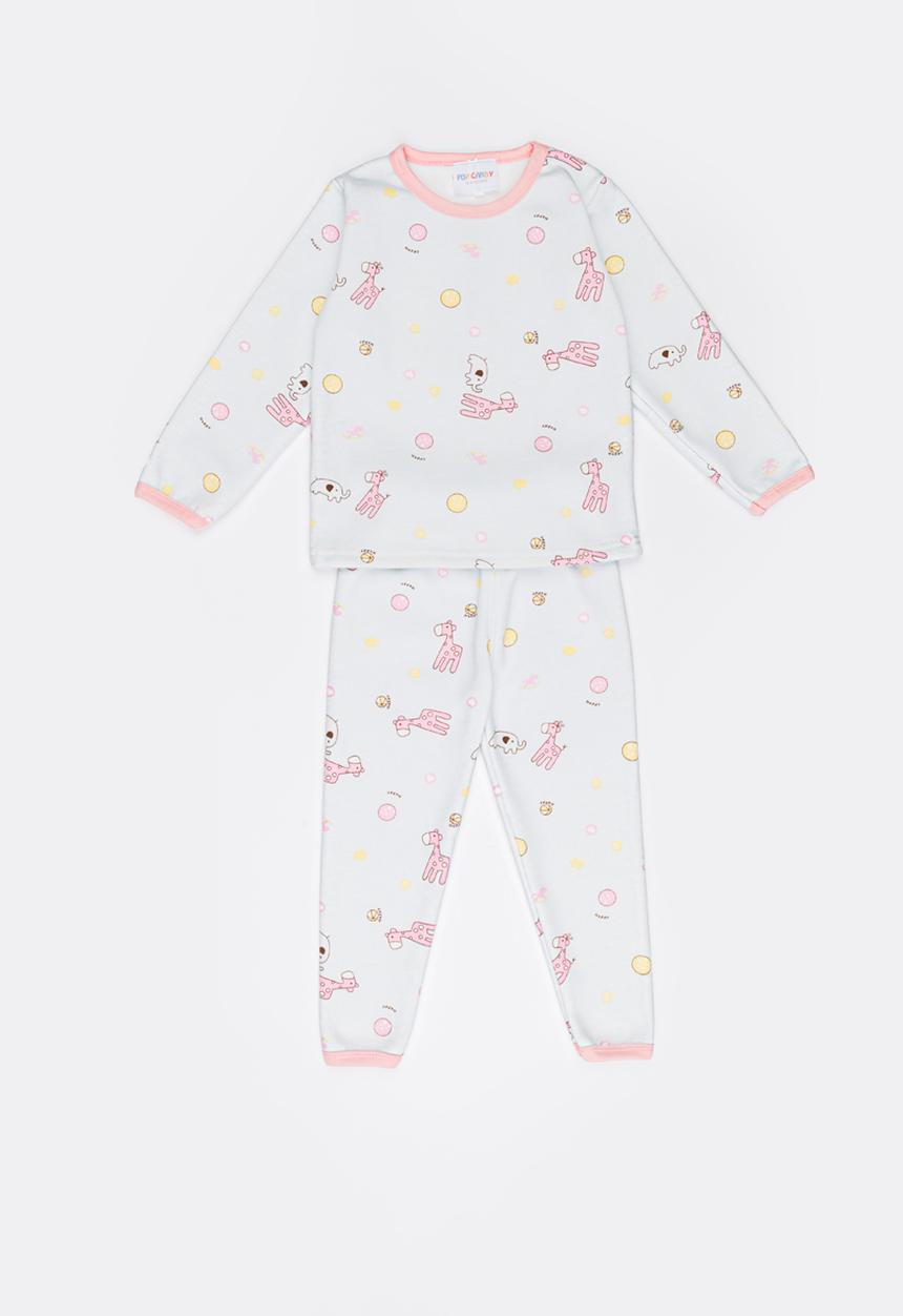 Pop Candy - Long sleeve printed PJ set - white & pink 