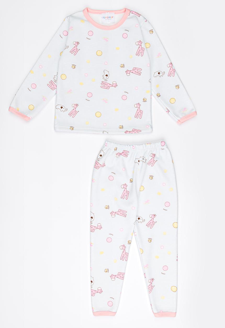 Pop Candy - Long sleeve printed PJ set - white & pink 