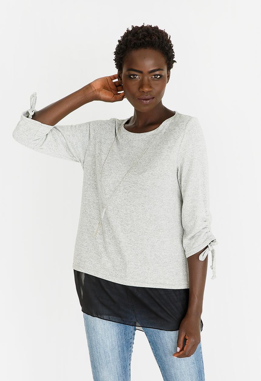 edit - Twofer Knit Top with Detachable Chain Grey