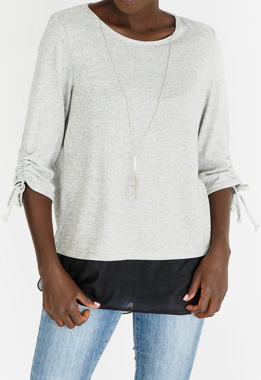edit - Twofer Knit Top with Detachable Chain Grey