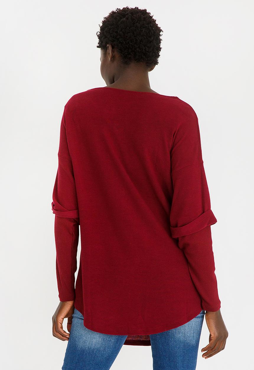 G Couture - Mock Sleeve Top Burgundy