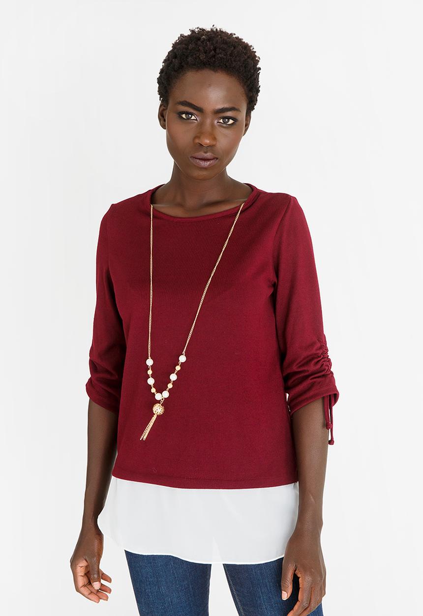 edit - Twofer Knit Top with Detachable Chain Burgundy
