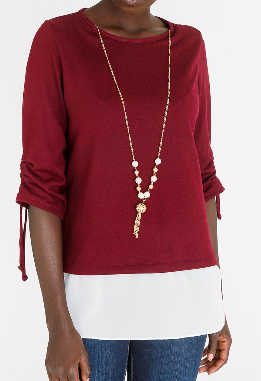 edit - Twofer Knit Top with Detachable Chain Burgundy