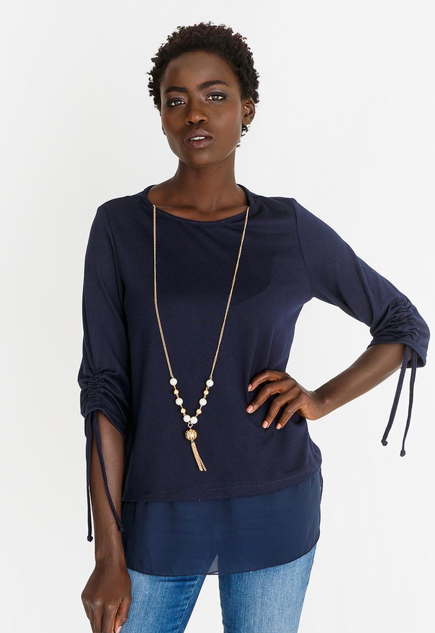edit - Twofer Knit Top with Detachable Chain Navy