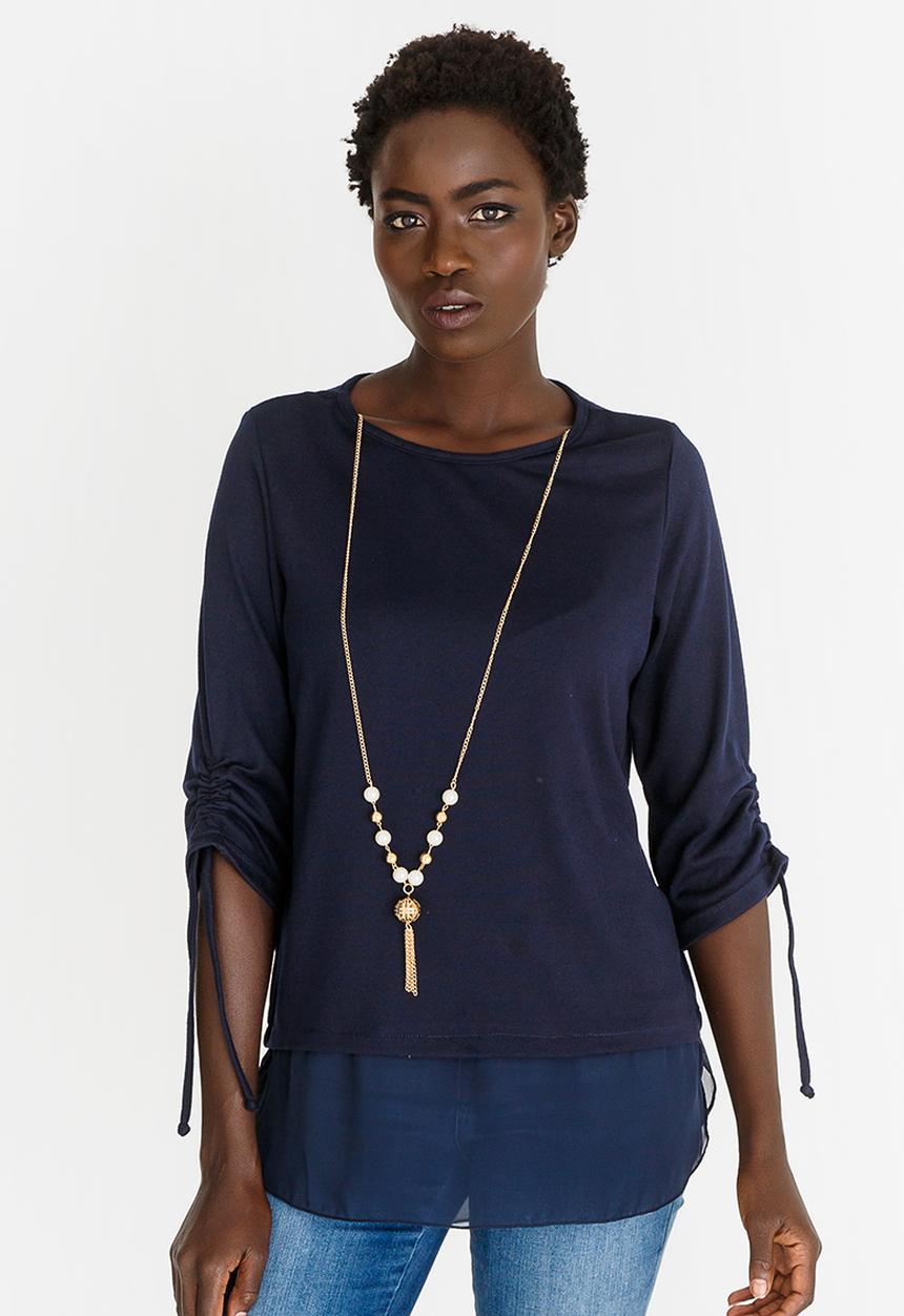 edit - Twofer Knit Top with Detachable Chain Navy