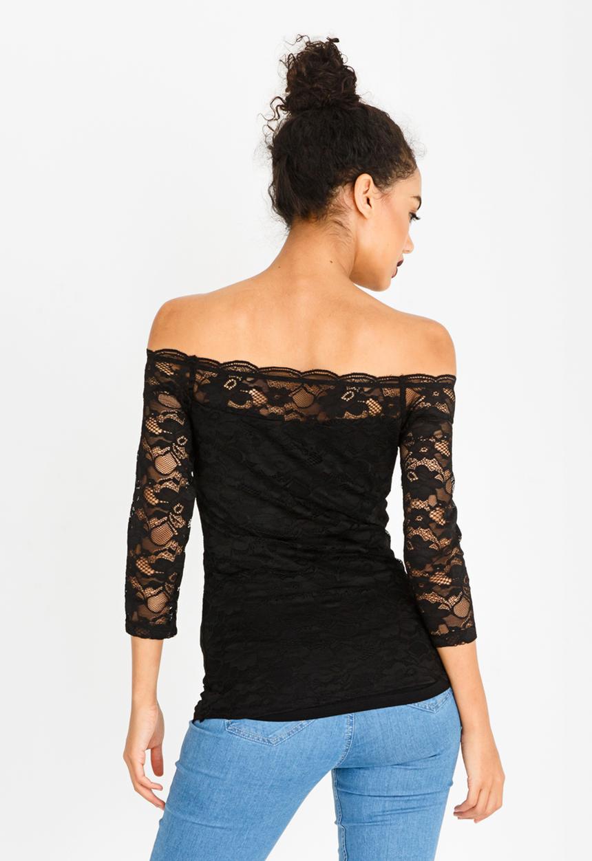 SISSY BOY - Bardot Top with Lace Detail Black