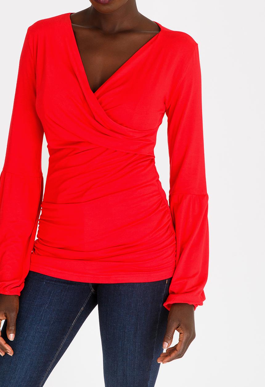 edit - Cross Over Long Sleeve Top Red