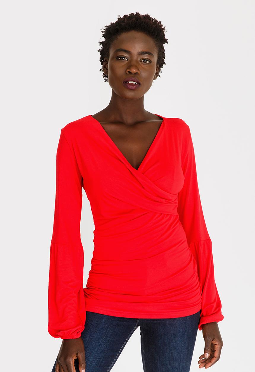 edit - Cross Over Long Sleeve Top Red