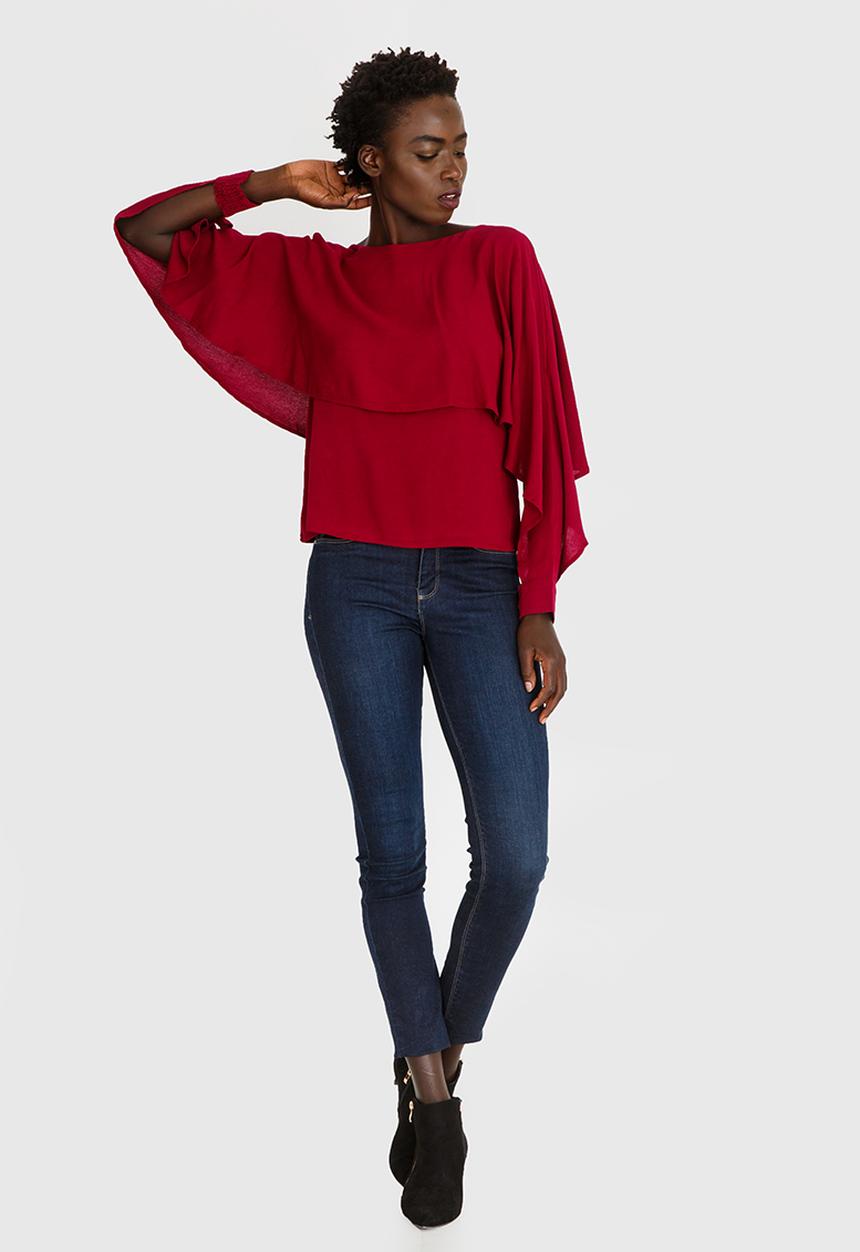 edit - Cape Overlay Top Burgundy