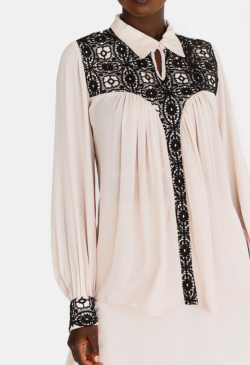 Sober - Egba Lace Contrast Blouse Off White