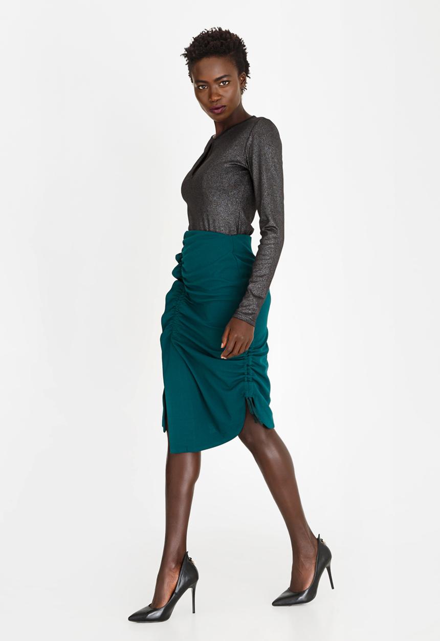 STYLE REPUBLIC - Ruched Detail Skirt Dark Green