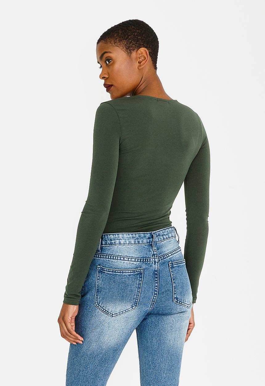 c(inch) - Lace-up Bodysuit Khaki Green