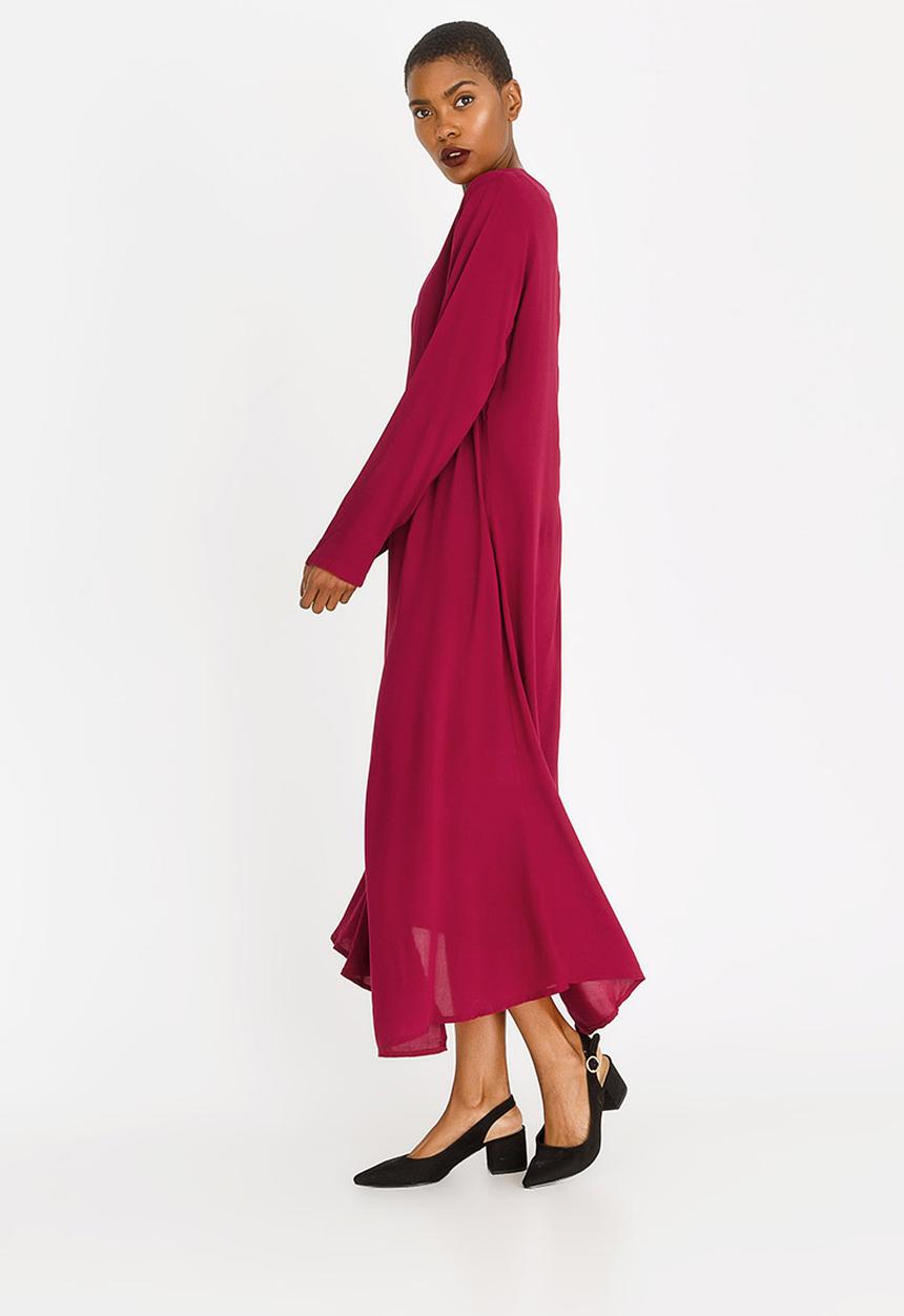 edit - Long sleeve asymmetric dress - red