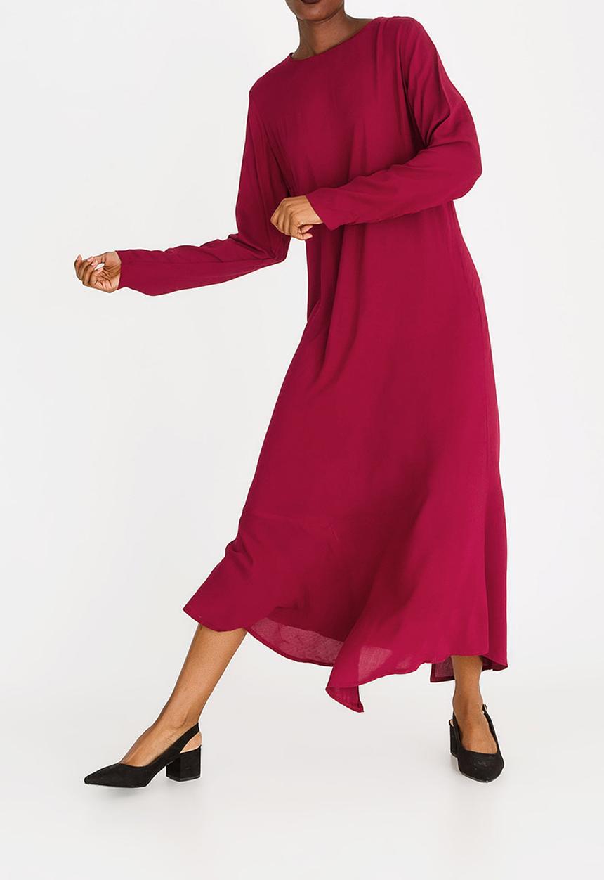 edit - Long sleeve asymmetric dress - red