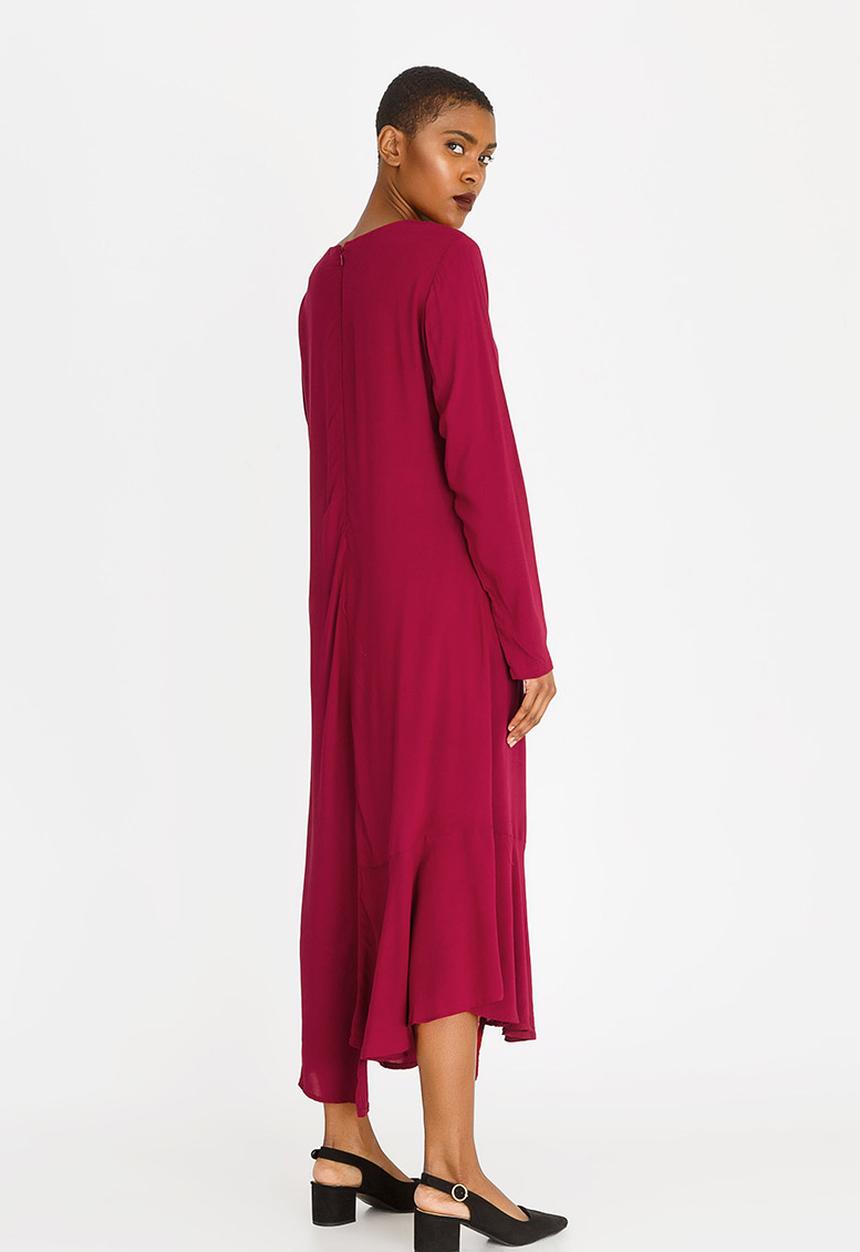 edit - Long sleeve asymmetric dress - red