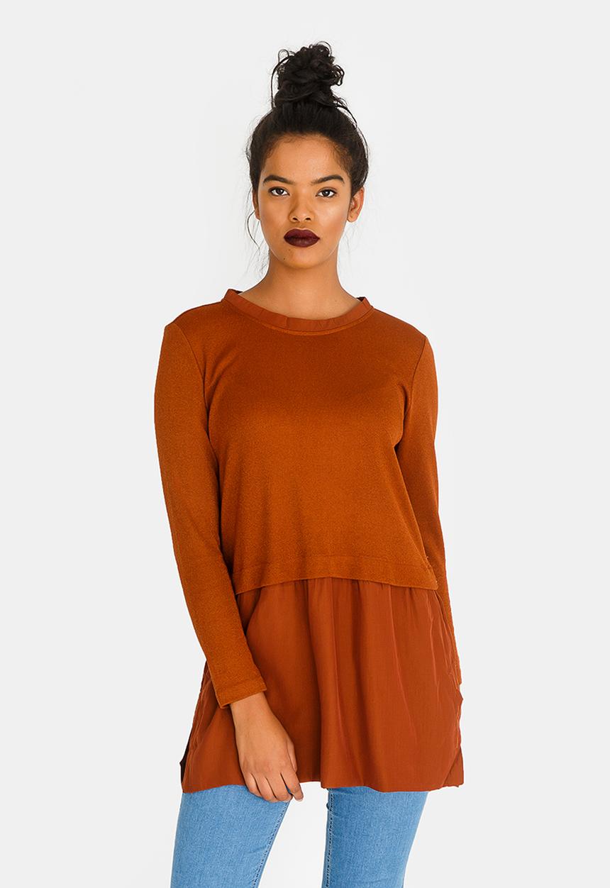 G Couture - Shimmer Detail Top with Buttons Rust