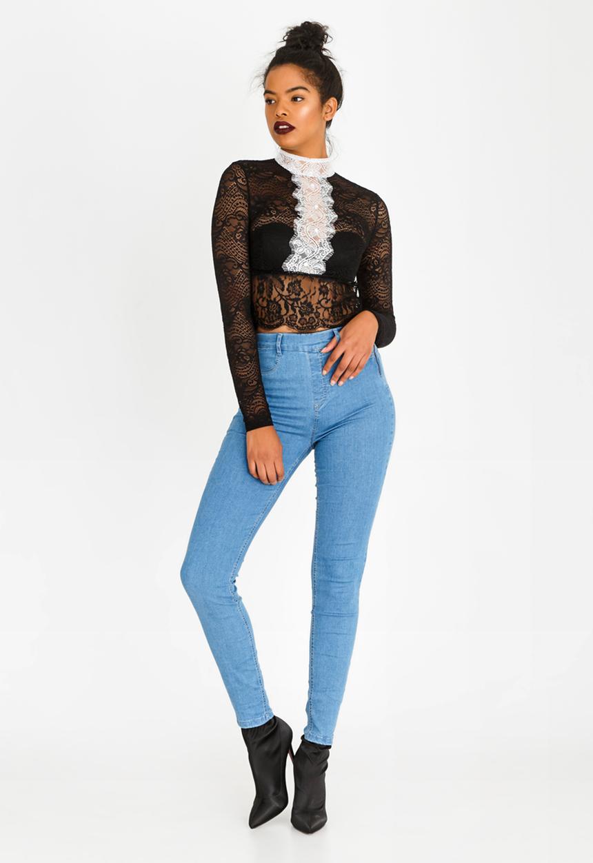 SISSY BOY - Sheer Lace Crop Top Black