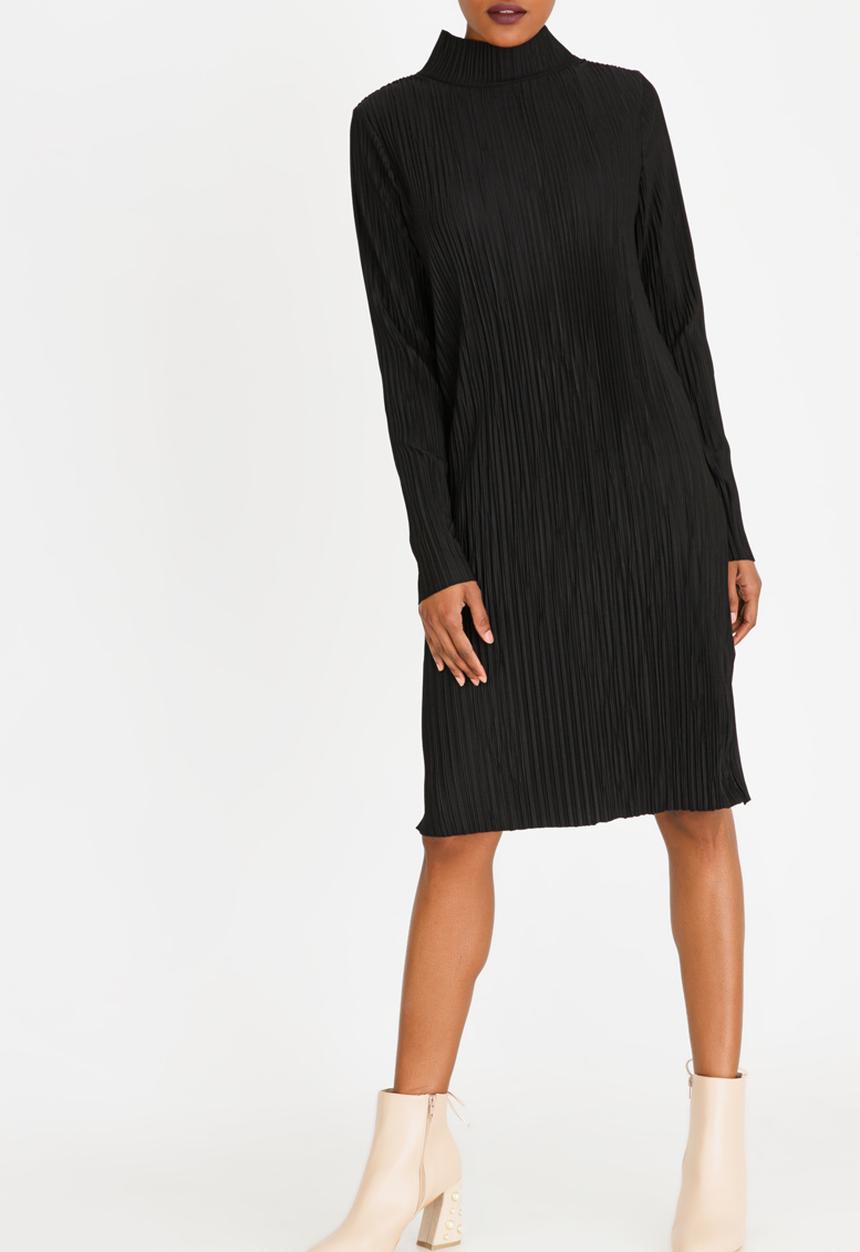 Vero Moda - Plisse Long Sleeve Dress Black