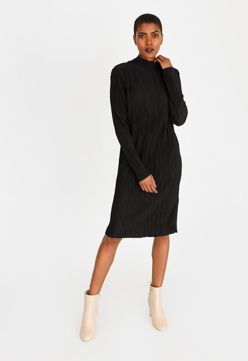 Vero Moda - Plisse Long Sleeve Dress Black