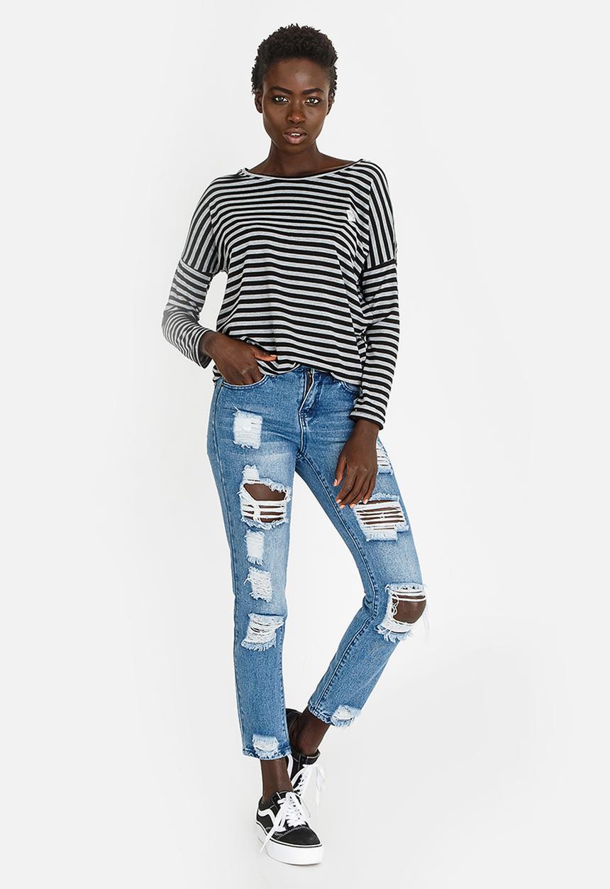 Lizzy - Rosemary Stripe Tee Black