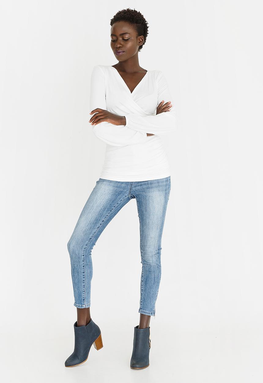 edit - Cross Over Long Sleeve Top Off White