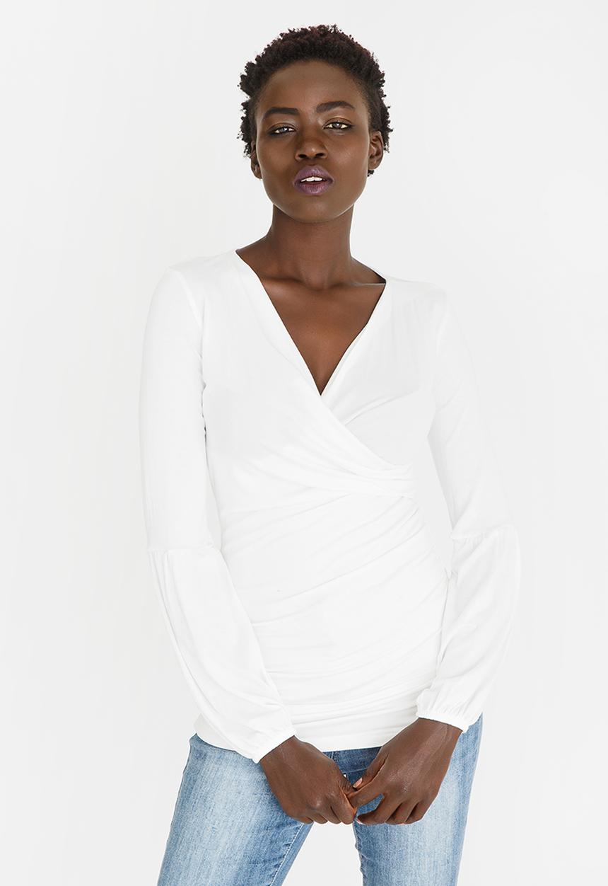 edit - Cross Over Long Sleeve Top Off White