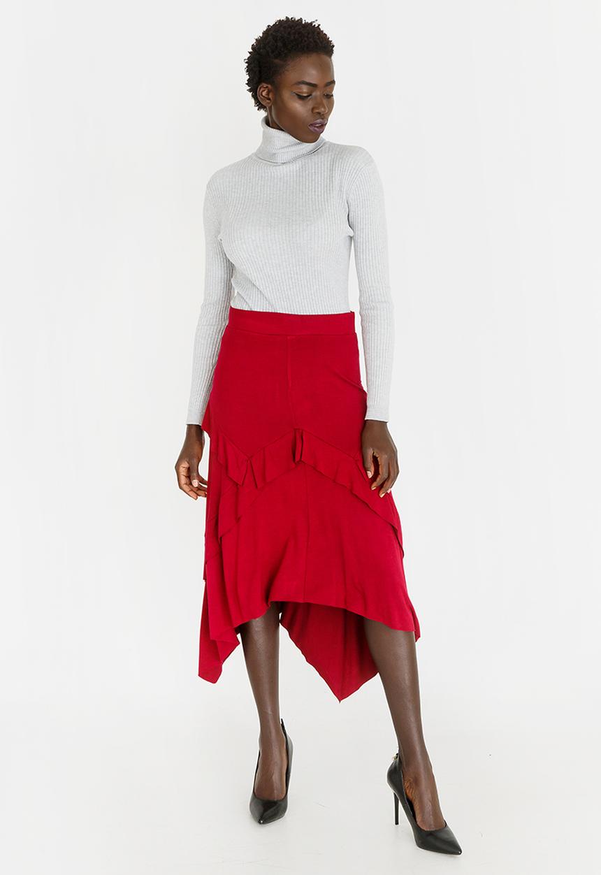 edit - Maxi Asymmetric Skirt Dark Red