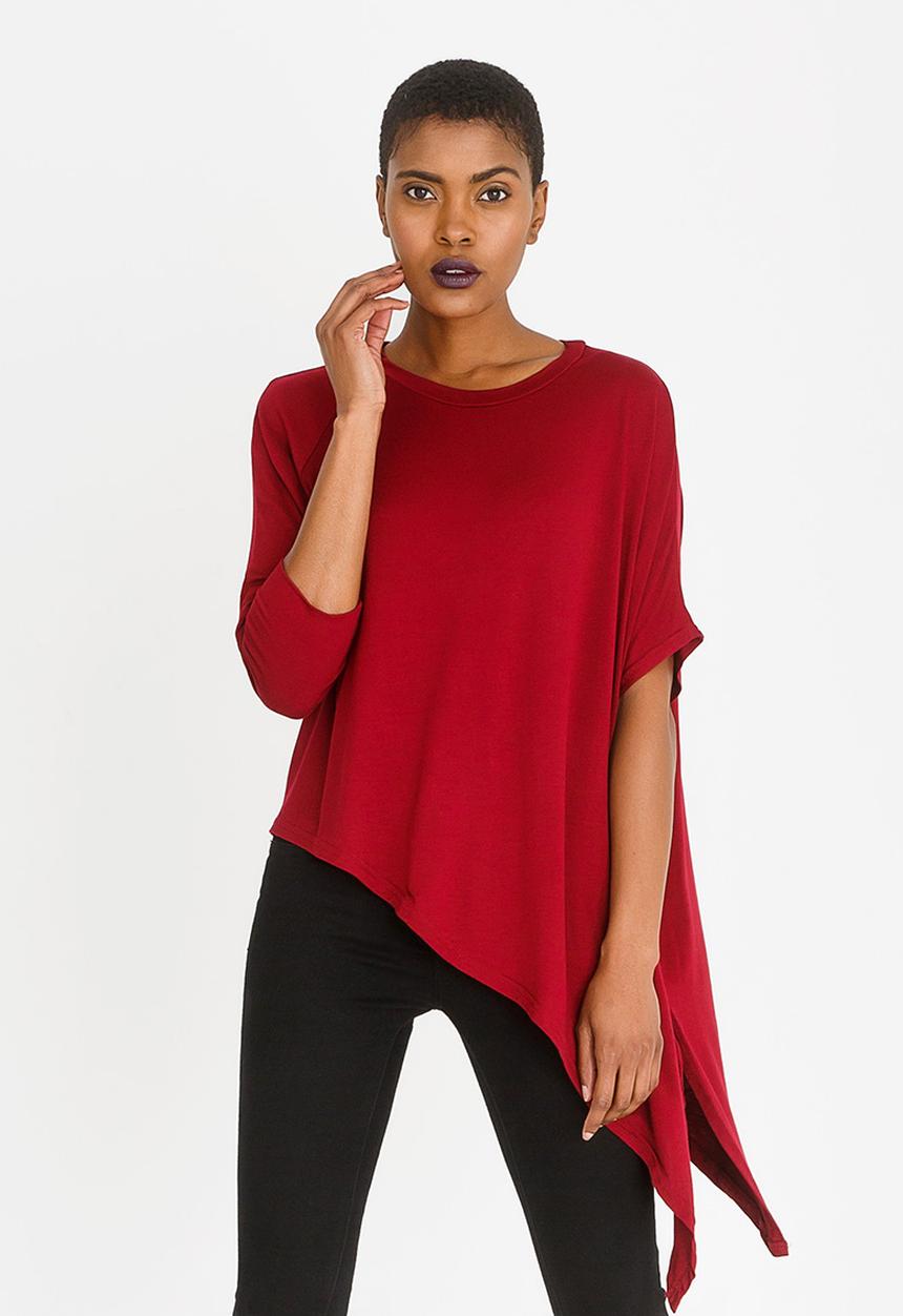 edit - Asymmetric Hemline Top Burgundy