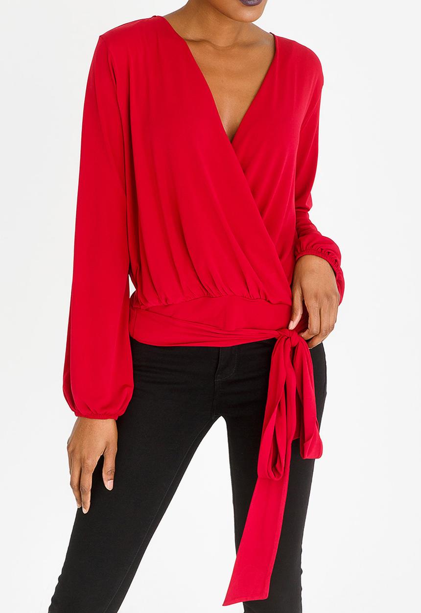 edit - Wrap Over Blouson Top Burgundy