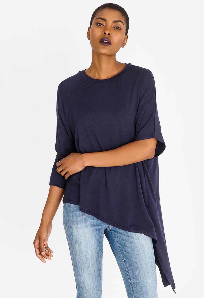 edit - Asymmetric Hemline Top Navy