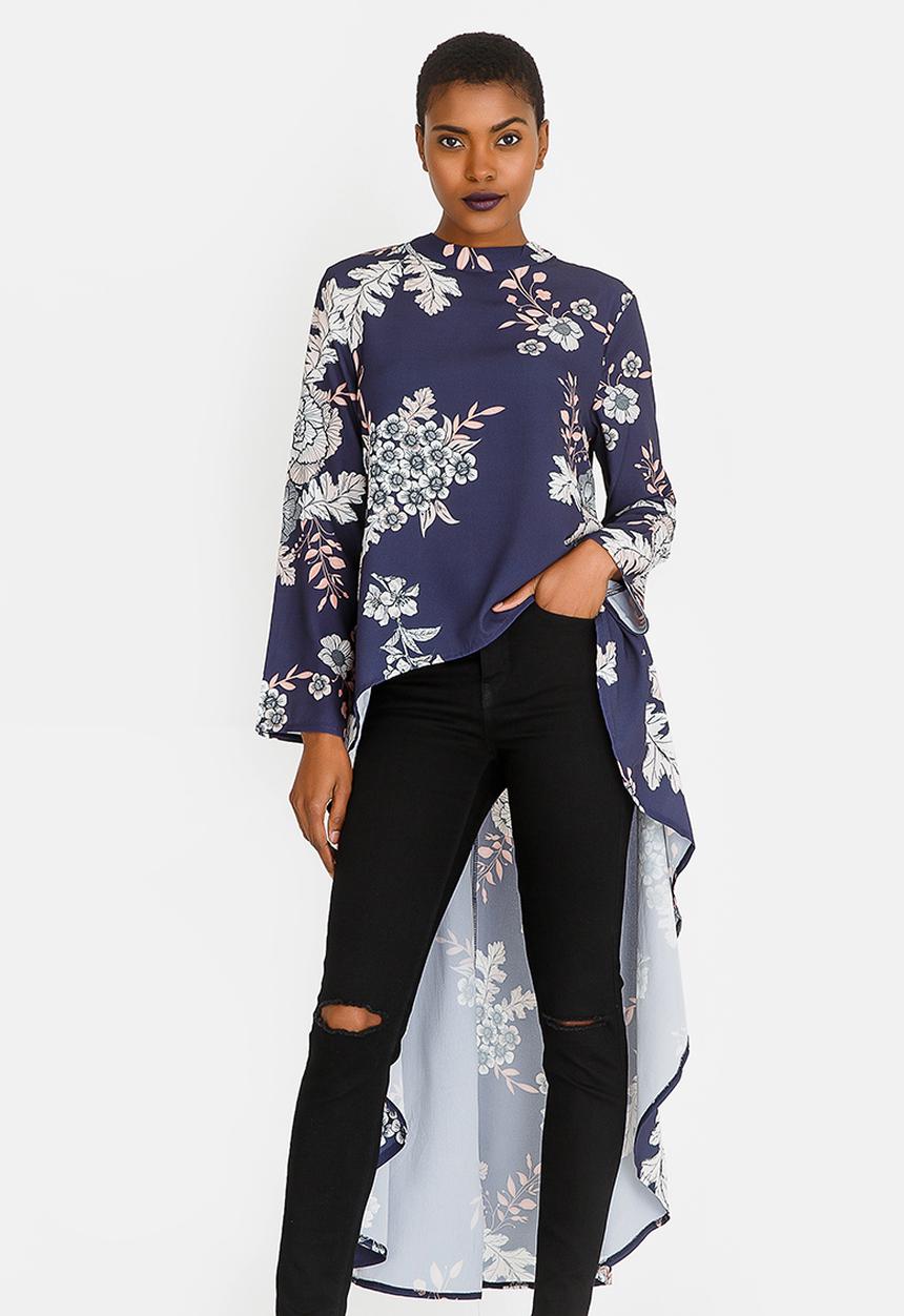 Revenge - Hi-Lo Waterfall Detail Top Navy
