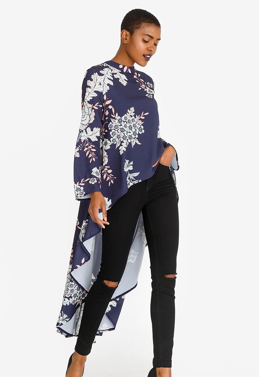 Revenge - Hi-Lo Waterfall Detail Top Navy